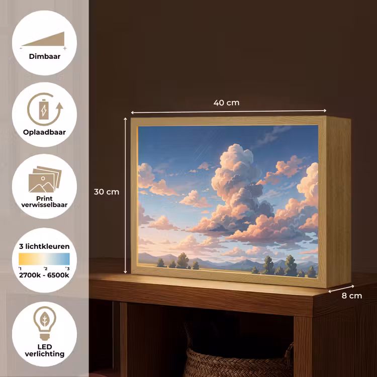 Wolken - Daghemel - Natuur - Illustratie - Oranje Light Box met batterij (Wandlamp) middel -USP_websiteoverzichtNL