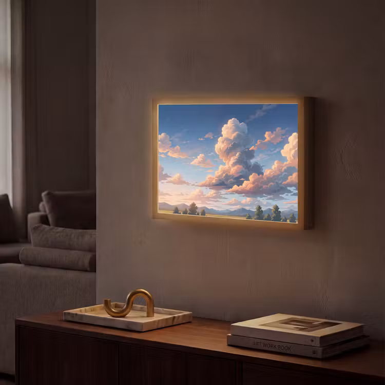 Wolken - Daghemel - Natuur - Illustratie - Oranje Light Box met batterij (Wandlamp) middel -sfeer1