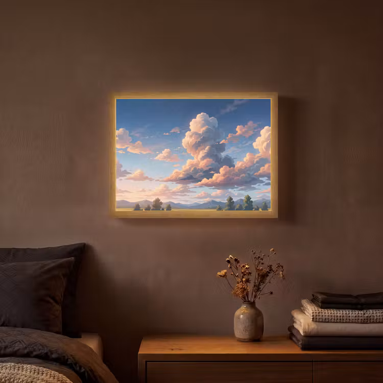 Wolken - Daghemel - Natuur - Illustratie - Oranje Light Box met batterij (Wandlamp) middel -sfeer4