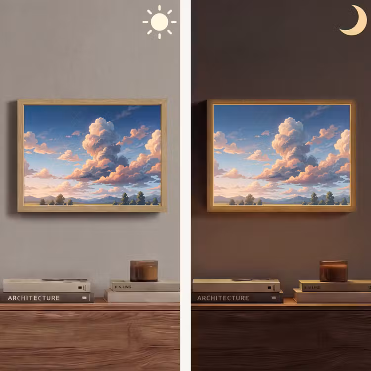 Wolken - Daghemel - Natuur - Illustratie - Oranje Light Box met batterij (Wandlamp) middel -sfeer3