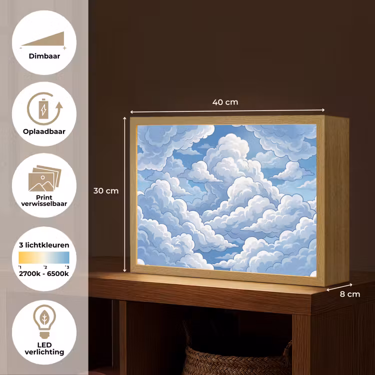Wolken - Hemel - Abstract - Wit Light Box met batterij (Wandlamp) middel -USP_websiteoverzichtNL
