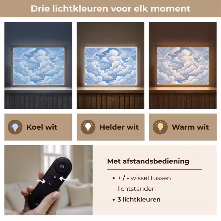 Wolken - Hemel - Abstract - Wit Light Box met batterij (Wandlamp) middel -USP_lichtkleurNL