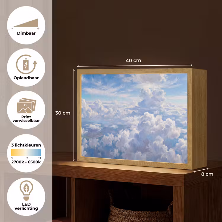 Wolken - Lucht - Natuur - Abstract - Blauw Light Box met batterij (Wandlamp) middel -USP_websiteoverzichtNL