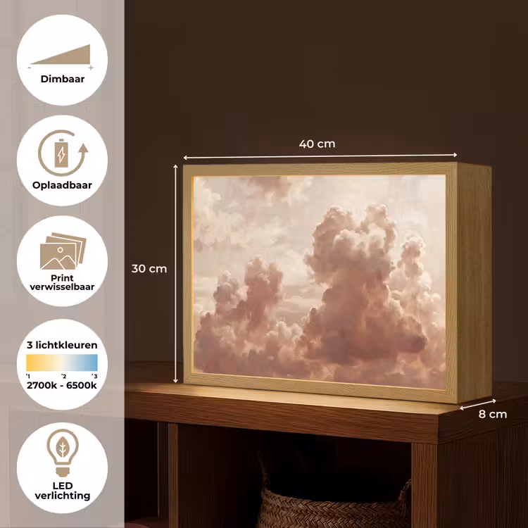 Wolken - Lucht - Natuur - Modern - Bruin Light Box met batterij (Wandlamp) middel -USP_websiteoverzichtNL