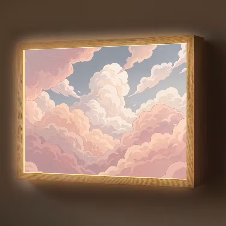 Wolken - Lucht - Natuur - Pastel - Roze Light Box met batterij (Wandlamp) middel -z3d_website