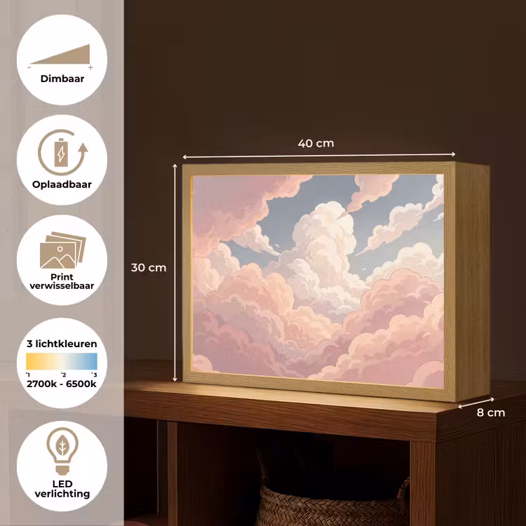 Wolken - Lucht - Natuur - Pastel - Roze Light Box met batterij (Wandlamp) middel -USP_websiteoverzichtNL