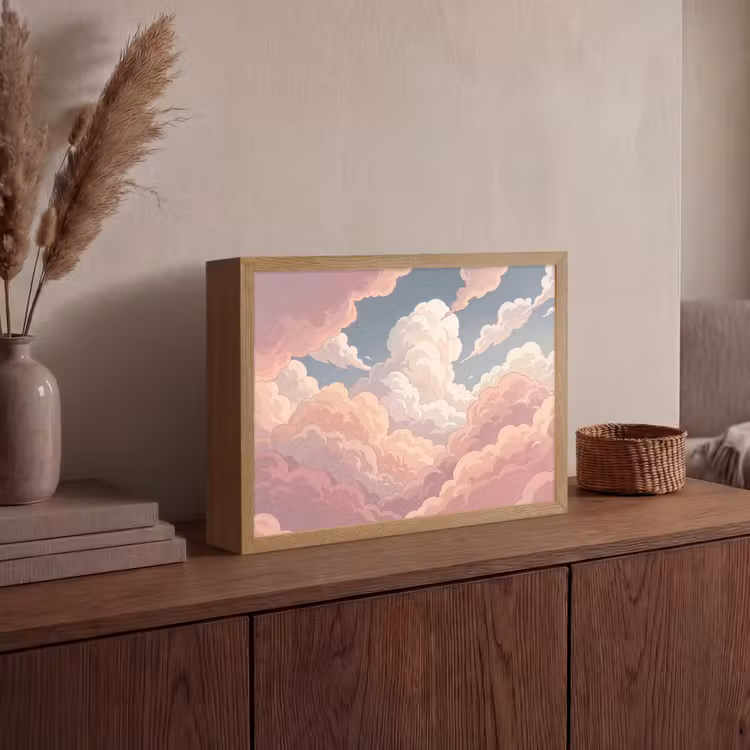 Wolken - Lucht - Natuur - Pastel - Roze Light Box met batterij (Wandlamp) middel -sfeer2