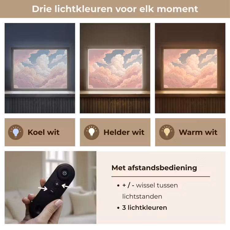 Wolken - Lucht - Natuur - Pastel - Roze Light Box met batterij (Wandlamp) middel -USP_lichtkleurNL