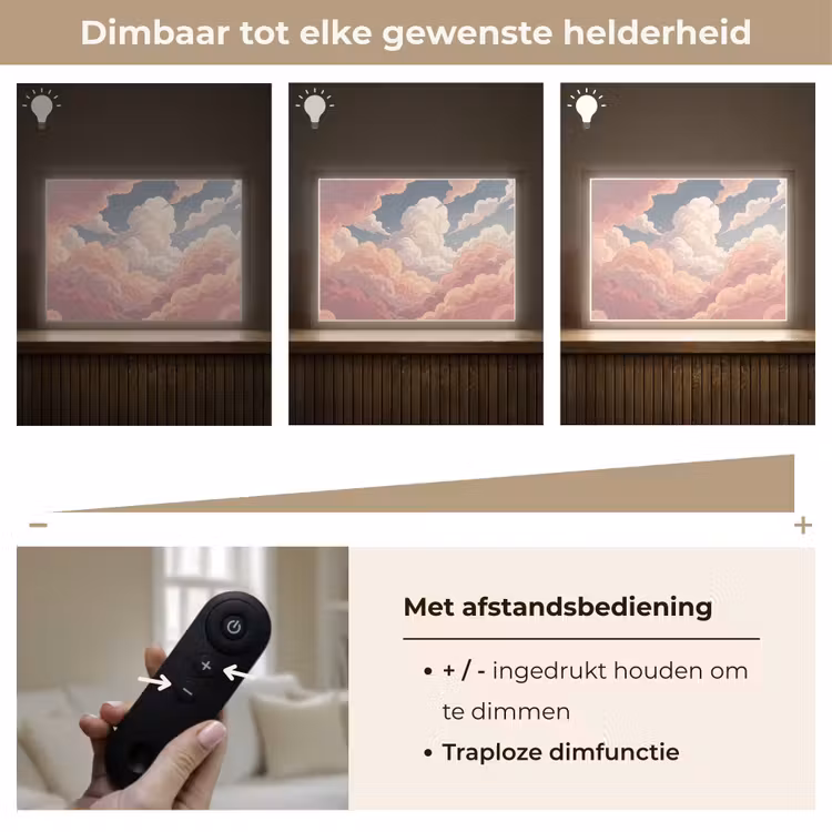 Wolken - Lucht - Natuur - Pastel - Roze Light Box met batterij (Wandlamp) middel -USP_dimbaarNL