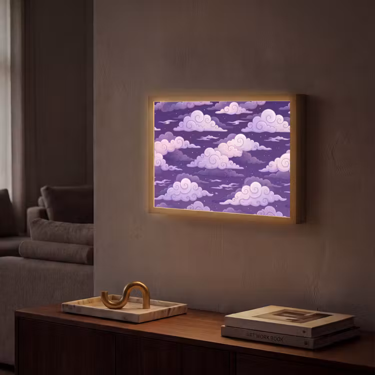 Wolken - Nacht - Natuur - Abstract - Paars Light Box met batterij (Wandlamp) middel -sfeer1