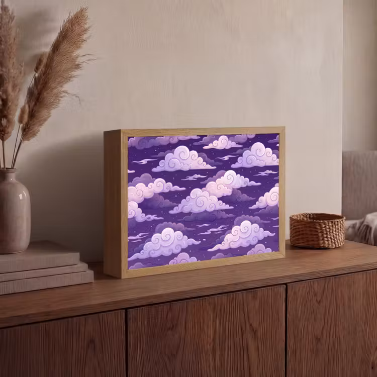 Wolken - Nacht - Natuur - Abstract - Paars Light Box met batterij (Wandlamp) middel -sfeer2