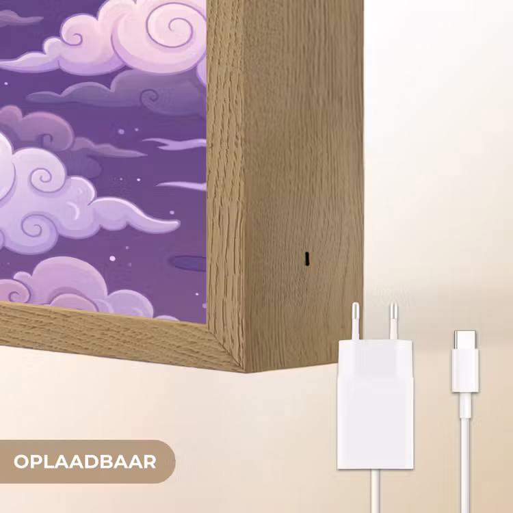 Wolken - Nacht - Natuur - Abstract - Paars Light Box met batterij (Wandlamp) middel -USP_websiteoplaadbaarNL