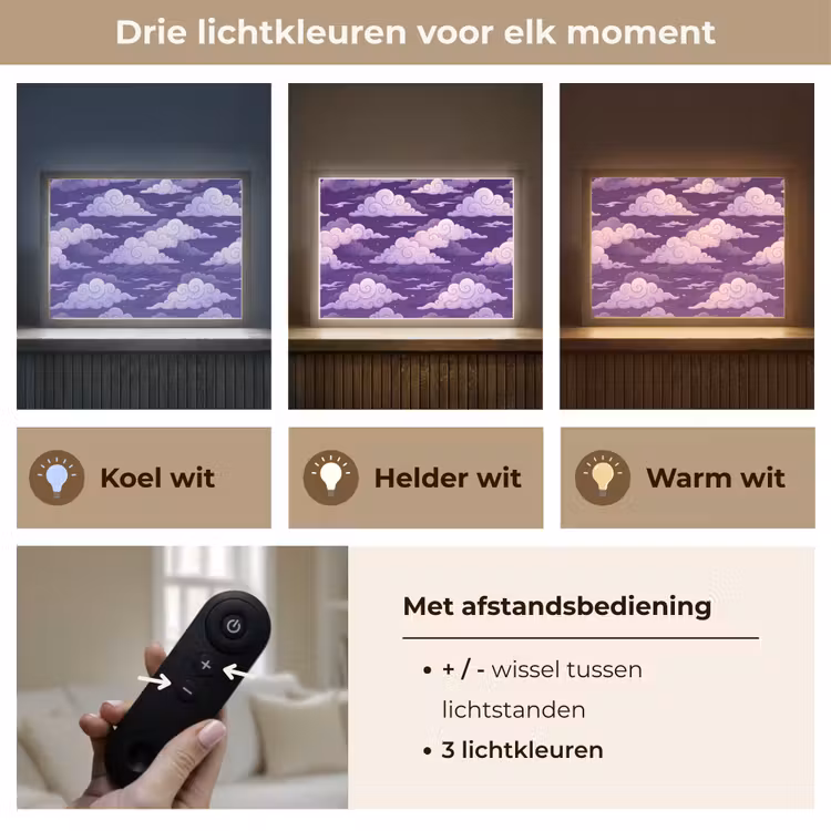 Wolken - Nacht - Natuur - Abstract - Paars Light Box met batterij (Wandlamp) middel -USP_lichtkleurNL