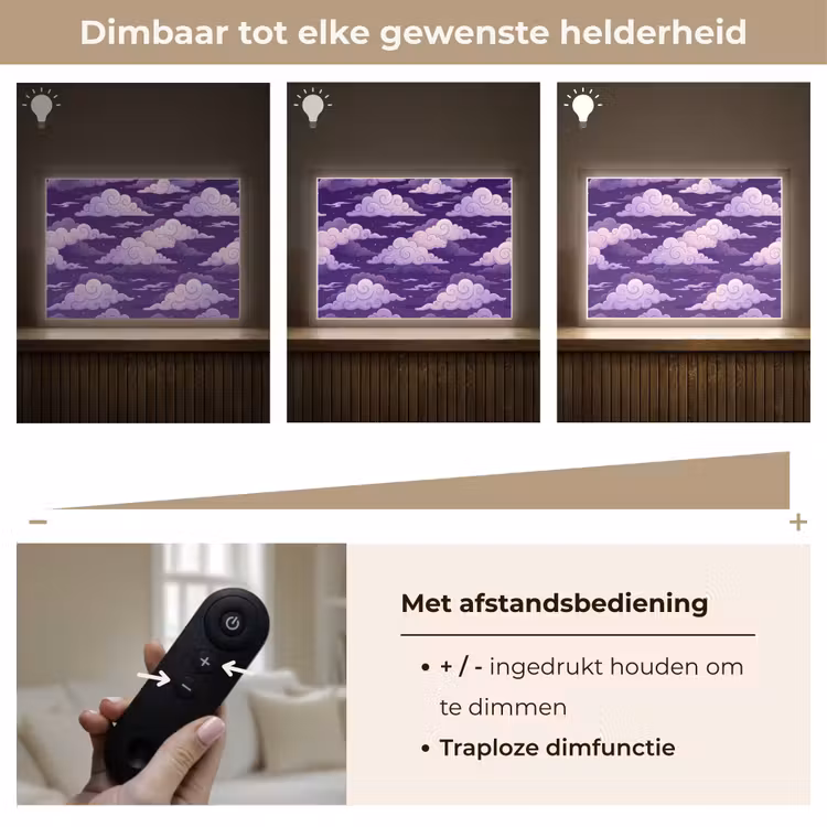 Wolken - Nacht - Natuur - Abstract - Paars Light Box met batterij (Wandlamp) middel -USP_dimbaarNL