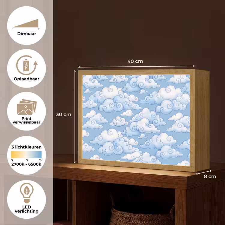 Wolken - Patroon - Hemel - Illustratie - Wit Light Box met batterij (Wandlamp) middel -USP_websiteoverzichtNL