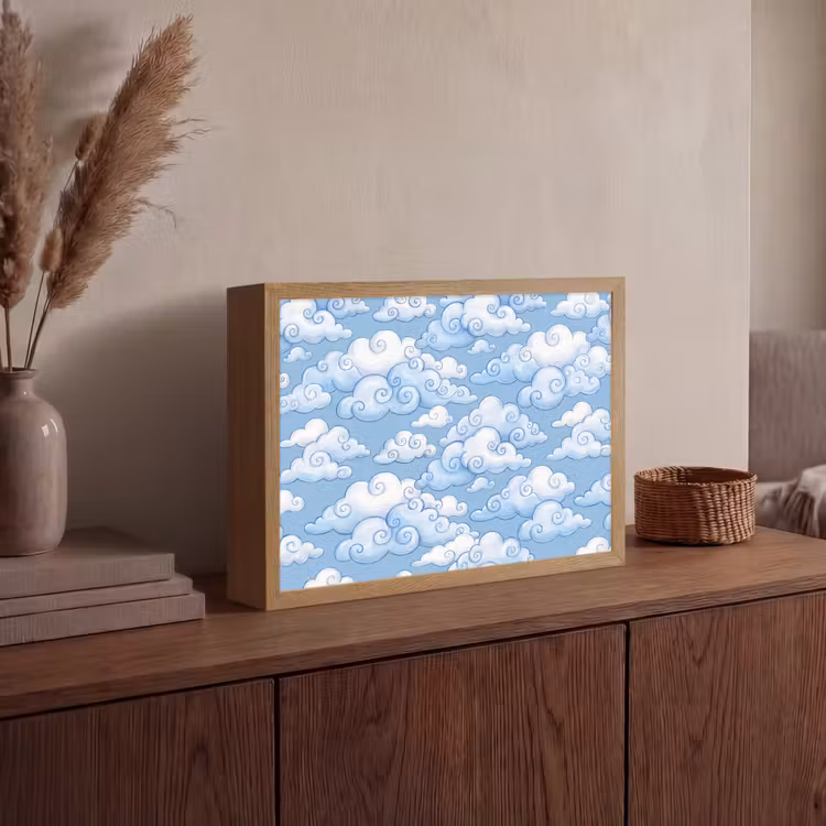 Wolken - Patroon - Hemel - Illustratie - Wit Light Box met batterij (Wandlamp) middel -sfeer2
