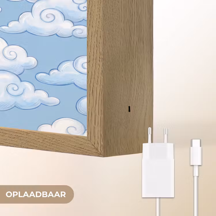 Wolken - Patroon - Hemel - Illustratie - Wit Light Box met batterij (Wandlamp) middel -USP_websiteoplaadbaarNL