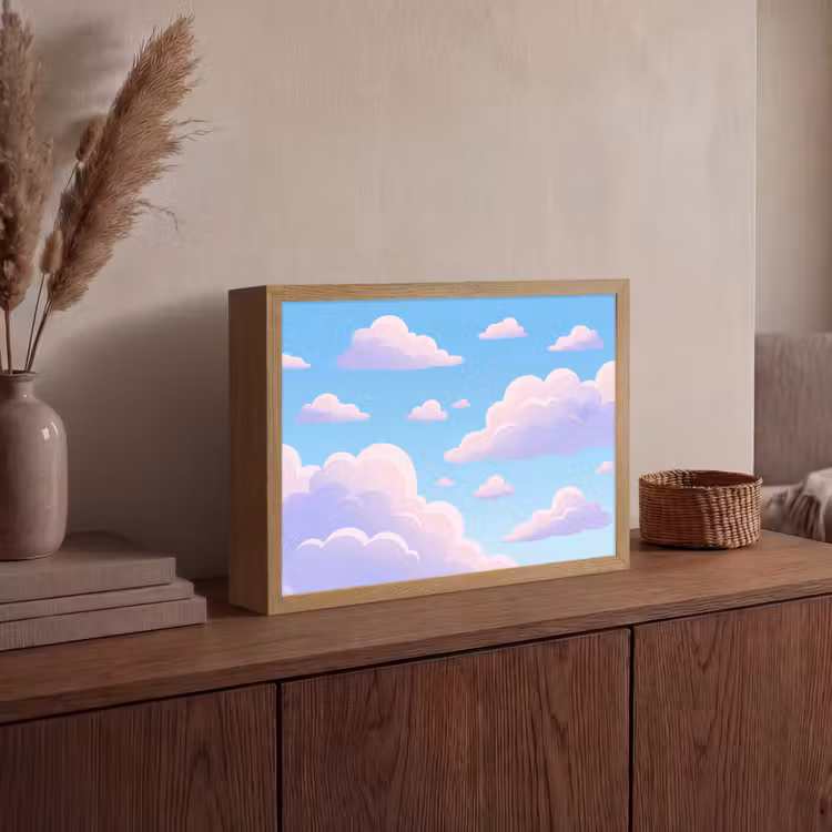 Wolken - Roze - Blauw - Natuur - Modern Light Box met batterij (Wandlamp) middel -sfeer2