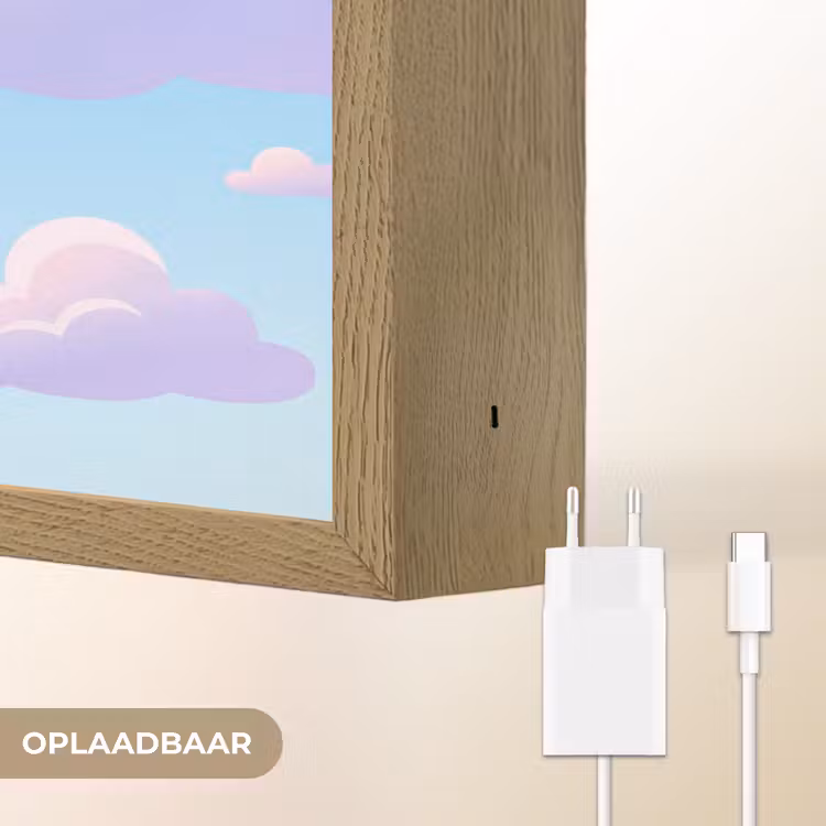 Wolken - Roze - Blauw - Natuur - Modern Light Box met batterij (Wandlamp) middel -USP_websiteoplaadbaarNL