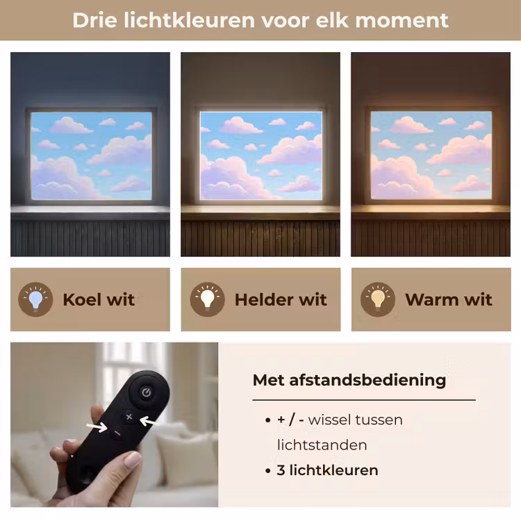 Wolken - Roze - Blauw - Natuur - Modern Light Box met batterij (Wandlamp) middel -USP_lichtkleurNL