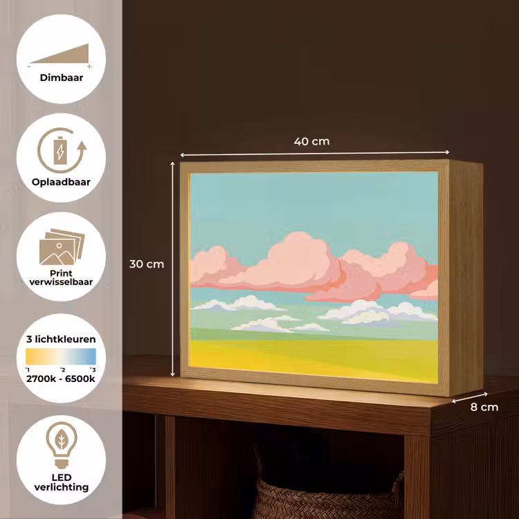 Wolken - Roze - Natuur - Modern - Pastel Light Box met batterij (Wandlamp) middel -USP_websiteoverzichtNL
