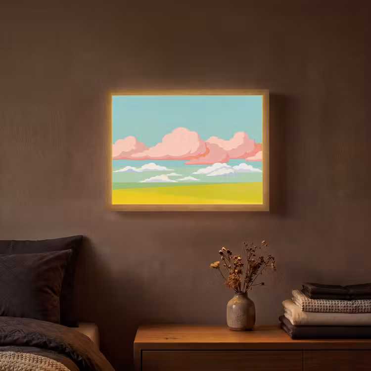 Wolken - Roze - Natuur - Modern - Pastel Light Box met batterij (Wandlamp) middel -sfeer4