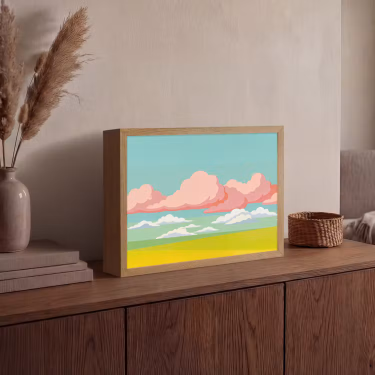 Wolken - Roze - Natuur - Modern - Pastel Light Box met batterij (Wandlamp) middel -sfeer2