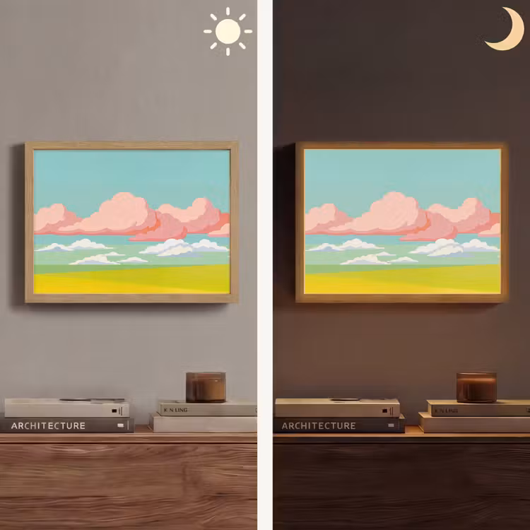 Wolken - Roze - Natuur - Modern - Pastel Light Box met batterij (Wandlamp) middel -sfeer3