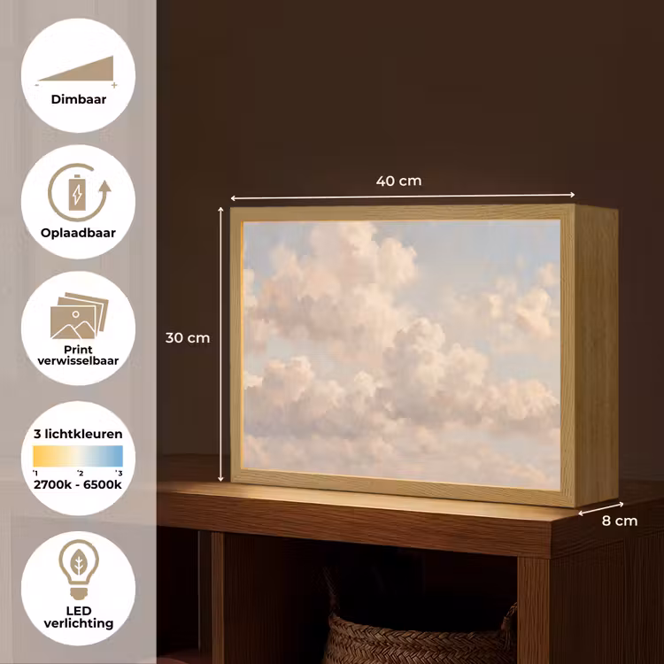 Wolken - Zacht - Natuur - Klassiek - Beige Light Box met batterij (Wandlamp) middel -USP_websiteoverzichtNL