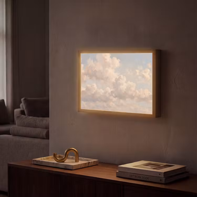 Wolken - Zacht - Natuur - Klassiek - Beige Light Box met batterij (Wandlamp) middel -sfeer1