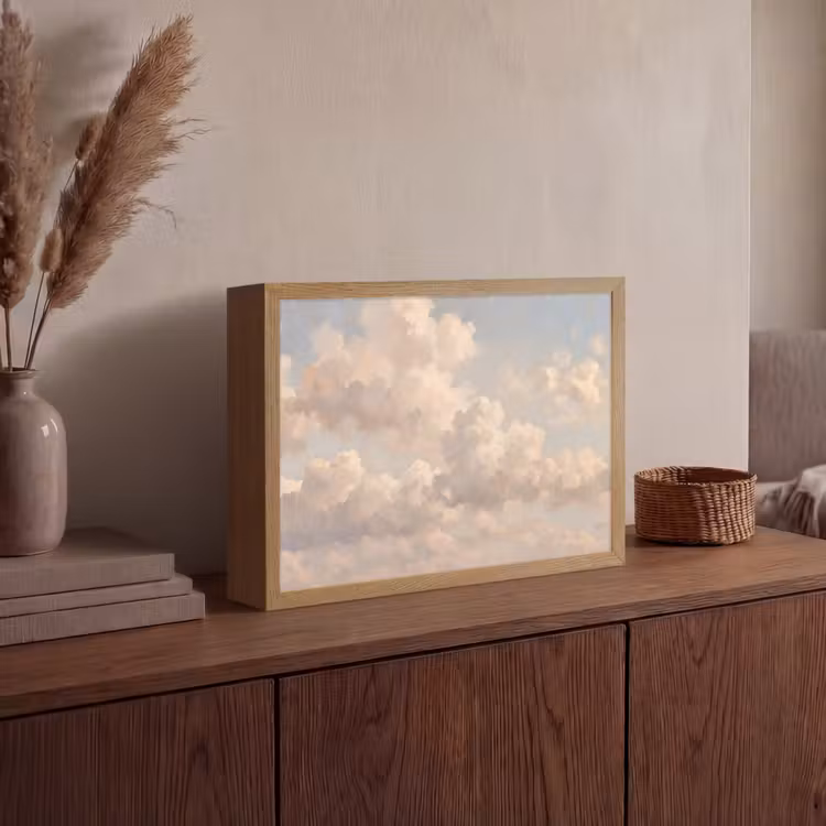 Wolken - Zacht - Natuur - Klassiek - Beige Light Box met batterij (Wandlamp) middel -sfeer2