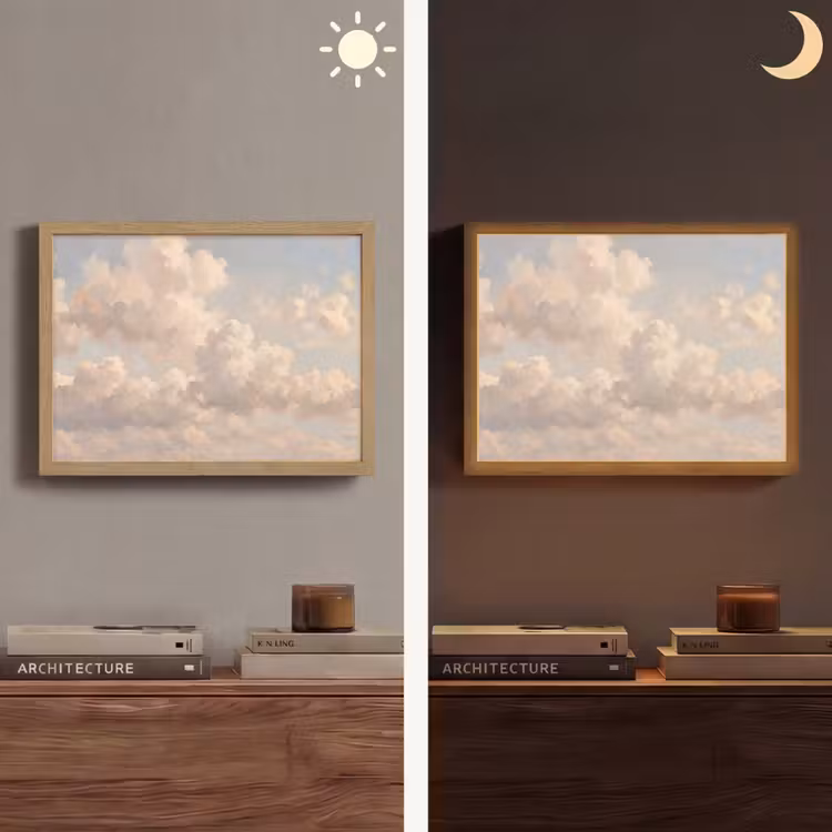 Wolken - Zacht - Natuur - Klassiek - Beige Light Box met batterij (Wandlamp) middel -sfeer3
