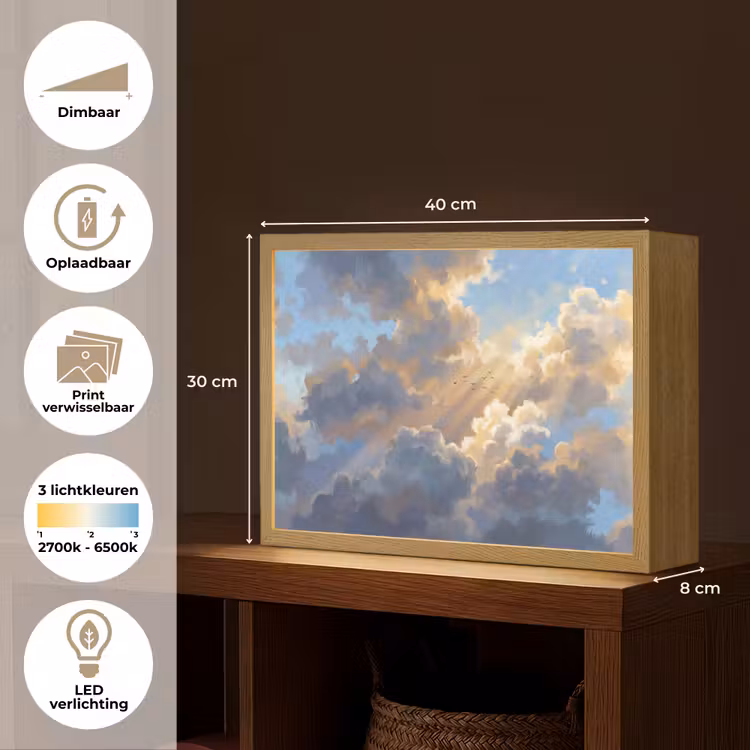 Wolken - Zonnestralen - Natuur - Abstract - Blauw Light Box met batterij (Wandlamp) middel -USP_websiteoverzichtNL
