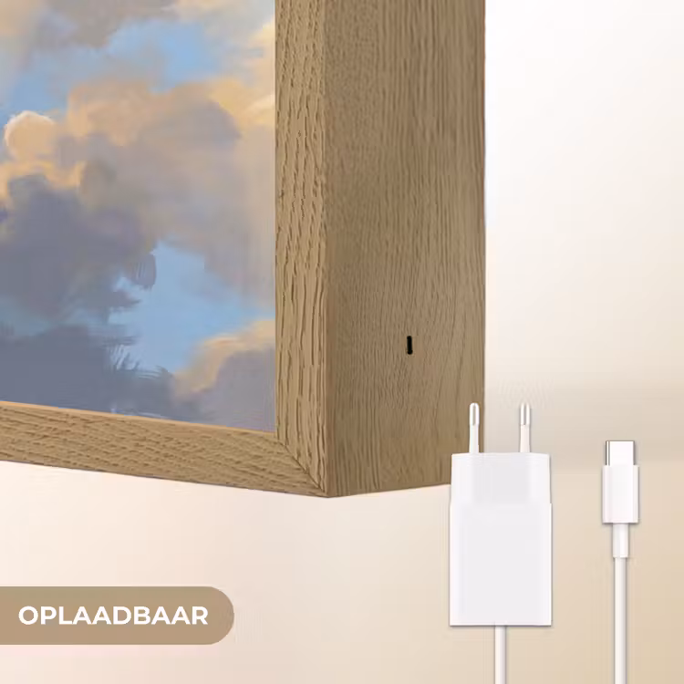 Wolken - Zonnestralen - Natuur - Abstract - Blauw Light Box met batterij (Wandlamp) middel -USP_websiteoplaadbaarNL