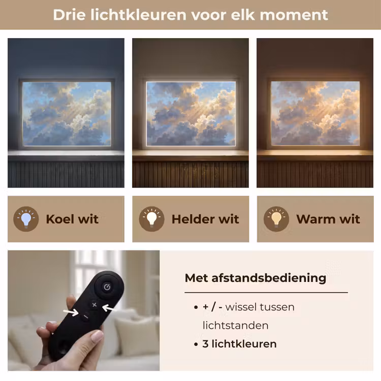 Wolken - Zonnestralen - Natuur - Abstract - Blauw Light Box met batterij (Wandlamp) middel -USP_lichtkleurNL