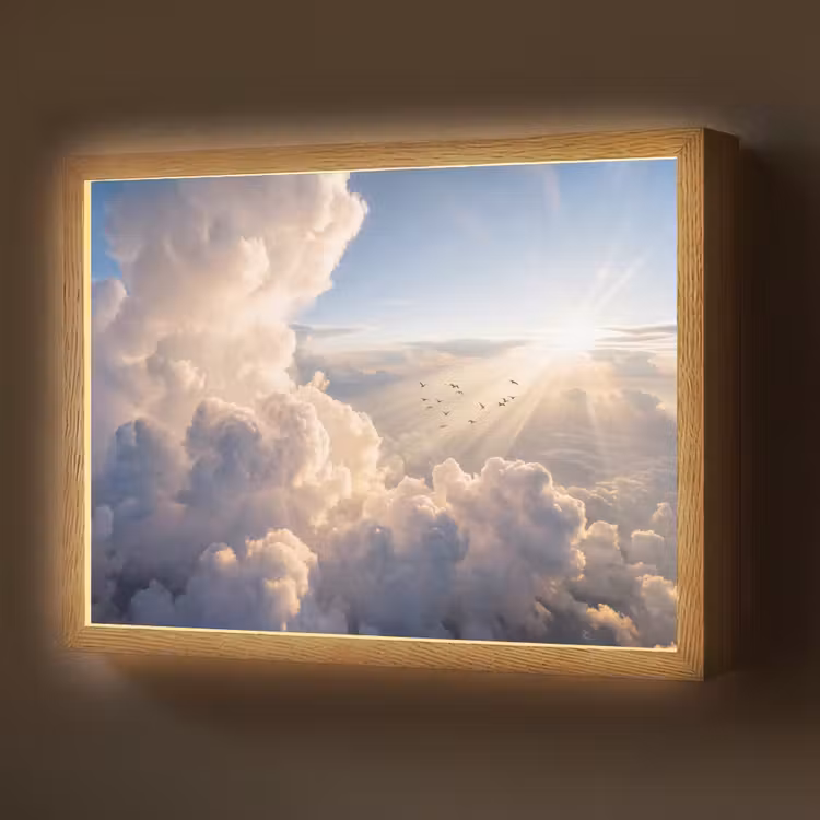 Wolken - Zonnestralen - Natuur - Wit Light Box met batterij (Wandlamp) middel -z3d_website