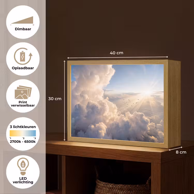 Wolken - Zonnestralen - Natuur - Wit Light Box met batterij (Wandlamp) middel -USP_websiteoverzichtNL