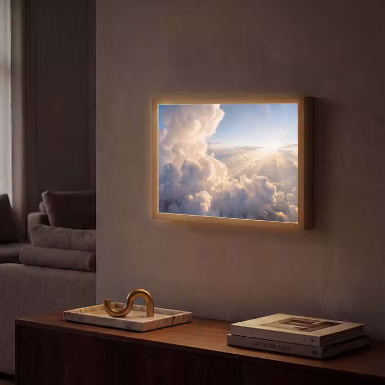 Wolken - Zonnestralen - Natuur - Wit Light Box met batterij (Wandlamp) middel -sfeer1