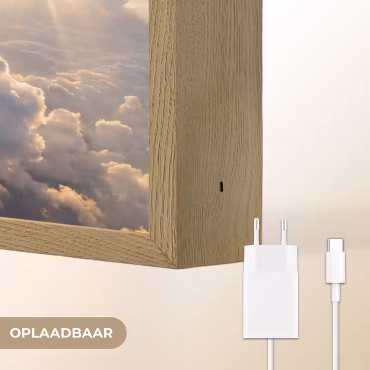 Wolken - Zonnestralen - Natuur - Wit Light Box met batterij (Wandlamp) middel -USP_websiteoplaadbaarNL