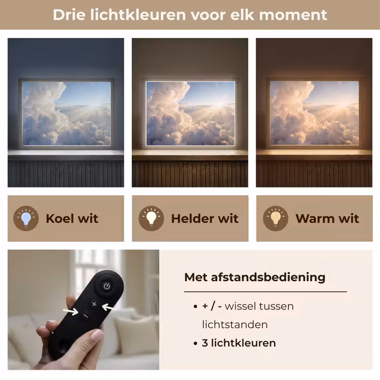 Wolken - Zonnestralen - Natuur - Wit Light Box met batterij (Wandlamp) middel -USP_lichtkleurNL