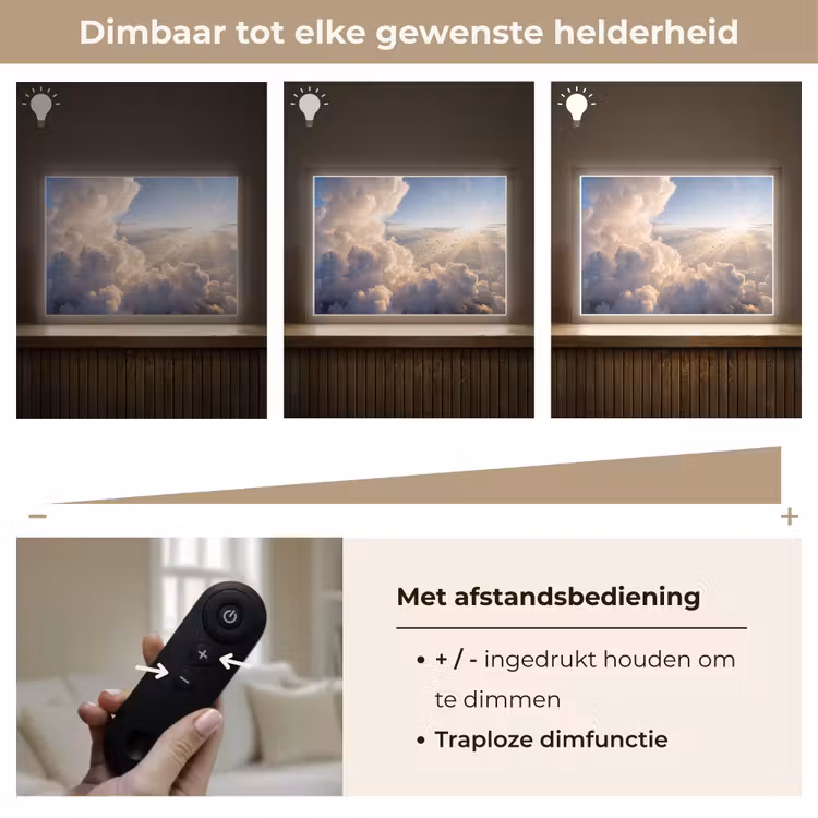Wolken - Zonnestralen - Natuur - Wit Light Box met batterij (Wandlamp) middel -USP_dimbaarNL
