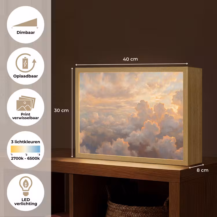 Wolken - Zonsondergang - Natuur - Abstract - Goud Light Box met batterij (Wandlamp) middel -USP_websiteoverzichtNL