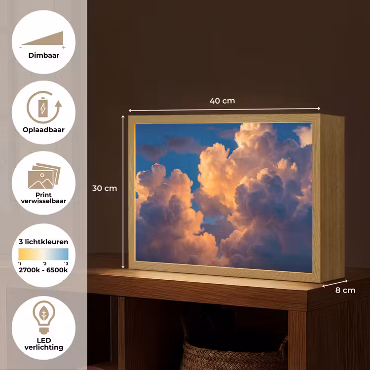 Wolken - Zonsondergang - Natuur - Oranje - Blauw Light Box met batterij (Wandlamp) middel -USP_websiteoverzichtNL