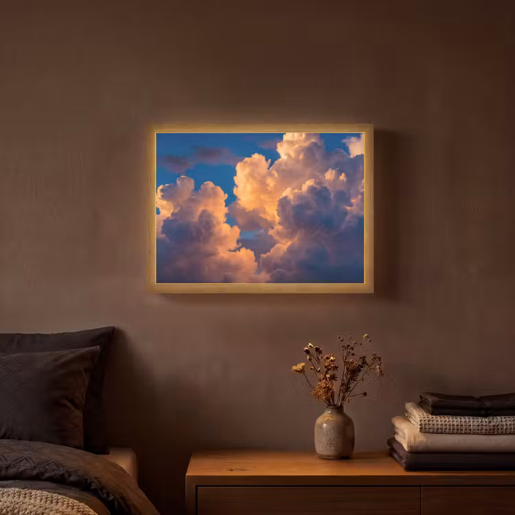 Wolken - Zonsondergang - Natuur - Oranje - Blauw Light Box met batterij (Wandlamp) middel -sfeer4
