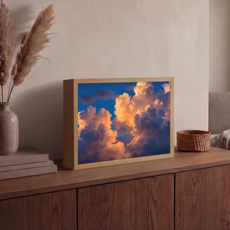 Wolken - Zonsondergang - Natuur - Oranje - Blauw Light Box met batterij (Wandlamp) middel -sfeer2