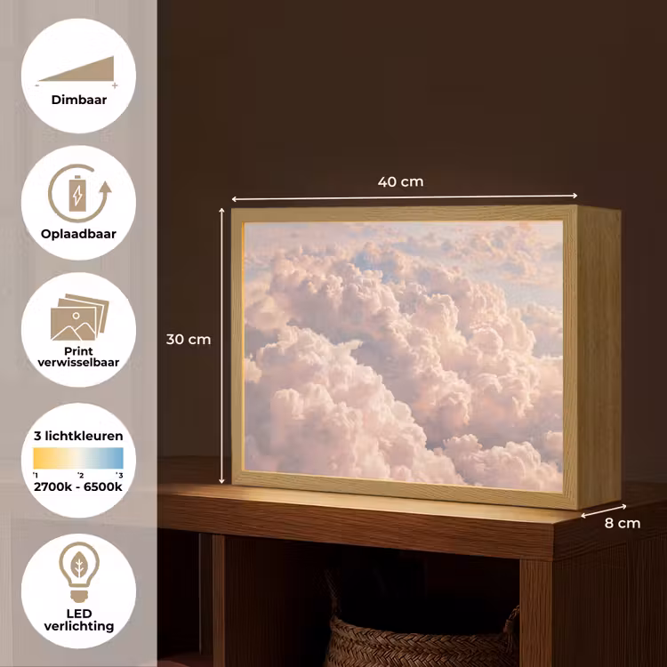 Wolken - Zonsondergang - Natuur - Pastel - Roze Light Box met batterij (Wandlamp) middel -USP_websiteoverzichtNL