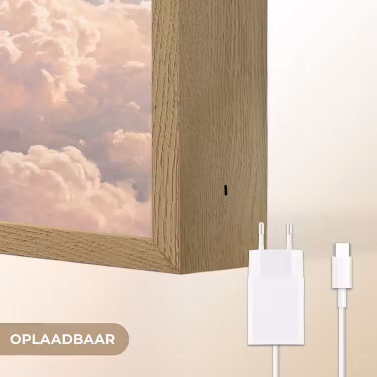 Wolken - Zonsondergang - Natuur - Pastel - Roze Light Box met batterij (Wandlamp) middel -USP_websiteoplaadbaarNL