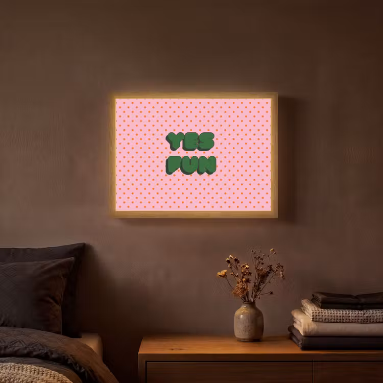 Yes fun - Groen - Roze - Stippen Light Box met batterij (Wandlamp) middel -sfeer4