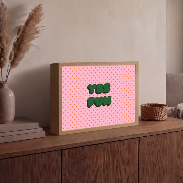 Yes fun - Groen - Roze - Stippen Light Box met batterij (Wandlamp) middel -sfeer2