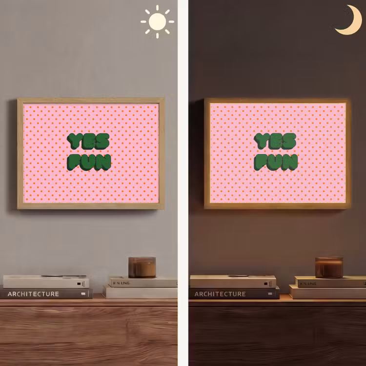 Yes fun - Groen - Roze - Stippen Light Box met batterij (Wandlamp) middel -sfeer3